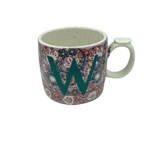 Anthropologie Monogram Mug Initial Letter W Floral Boho Purple Speckled Interior